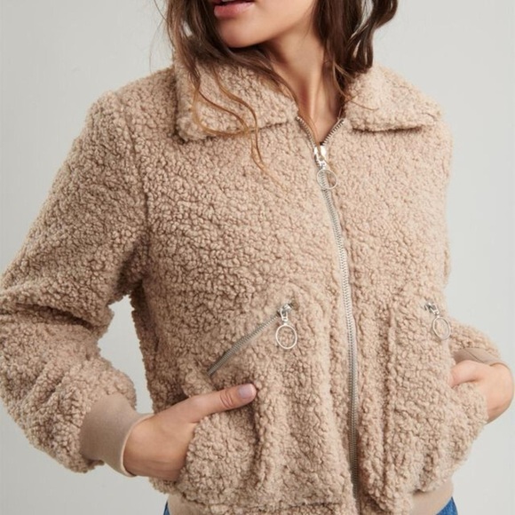 Women’s GARAGE beige bomber style teddy coat size MEDIUM‎ - Picture 2 of 15